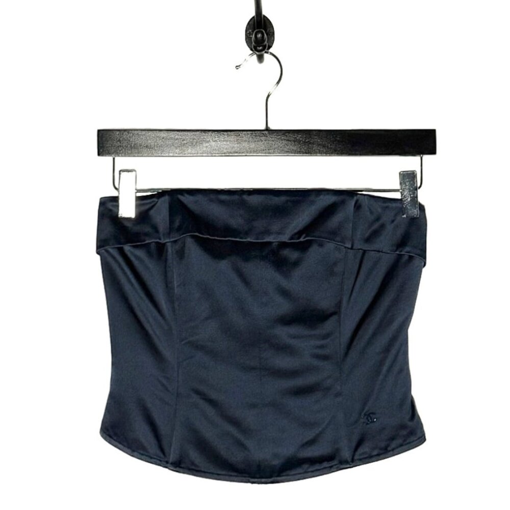 Chanel C08 Navy Blue Silk Satin Corset Top